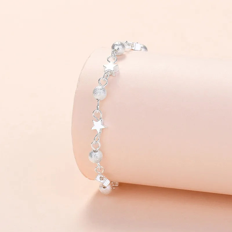 925 Sterling Silver Stars Bracelets For Women Fashion Korean Designer Frosted Bead Bracelet Beautiful Party Wedding Jewelry Gift