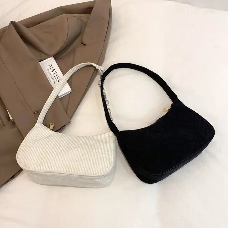 Autumn And Winter New Portable Small Square Bag Stuffed Shoulder Fashion Retro Corduroy Underarm Baguette Bag Handbag