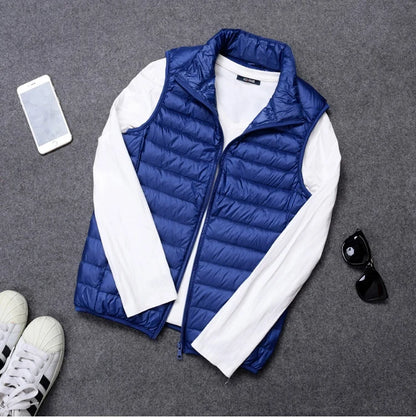 Autumn and Winter Men's 90% White Duck Down Vest Casual Lightweight Down Warm Solid Sleeveless Jacket Men's Portable Pocket Vest