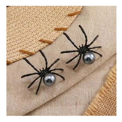 New Fashion Black Spider Pearl Earring Trendy Personality Dark Style Halloween Ear Nail for Women  Alloy Geometric Ear Accessory