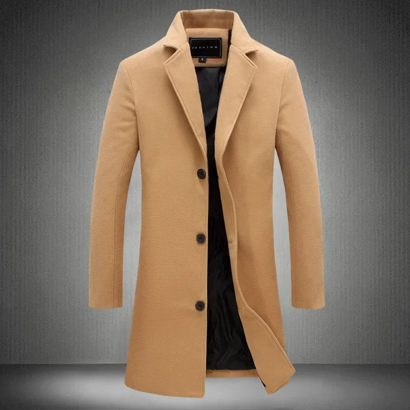 Woolen Overcoat New Men's Korean Style Slim Fit Medium-length Trench Coat Factory Wholesale Woolen Material Jacket