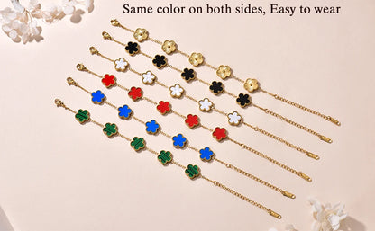 14K Gold Plated Five-leaf Clover Link Bracelets White Black Blue Gold Red Green Lucky Bracelets Jewelry Gifts Trendy for Women