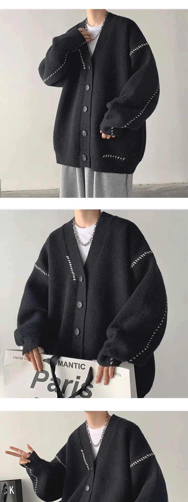 Autumn Winter Men's Loose Sweater Jacket Couples V-neck Knitted Cardigan Sweaters For Men Korean Luxury Clothing Coat