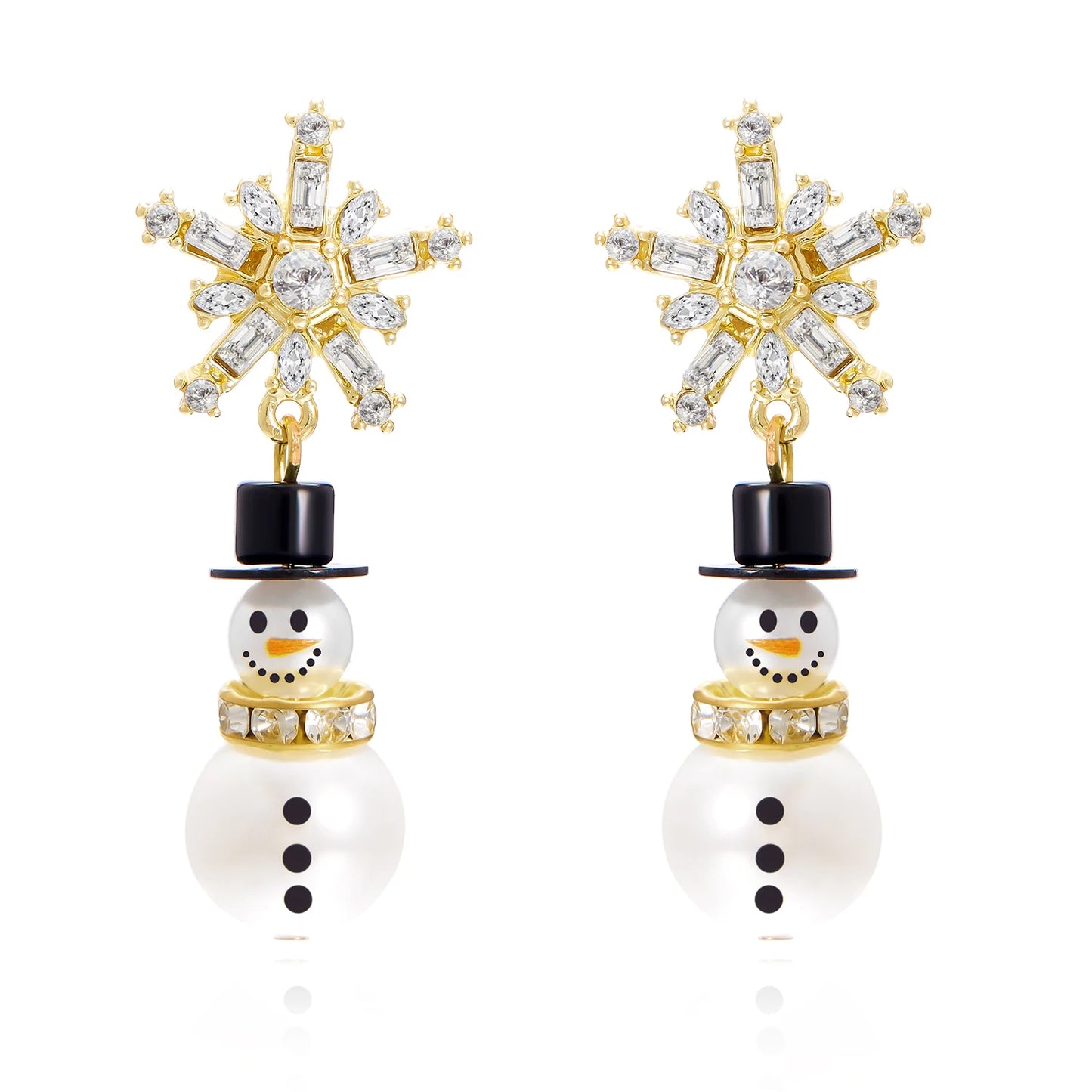 Fashion Christmas White Snowman Pearl Drop Earrings for Women Cute Rhinestone Snowflake Earring Jewelry New Year Holiday Gifts