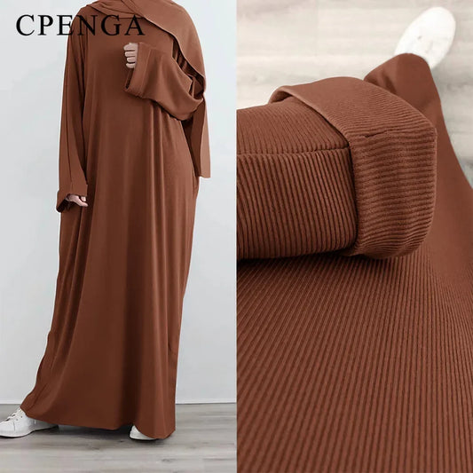 Autumn Winter Knitted Dress Muslim Women Abaya Female Arabic Turkey Modest Dresses New Warm Long Robe Islam Clothing