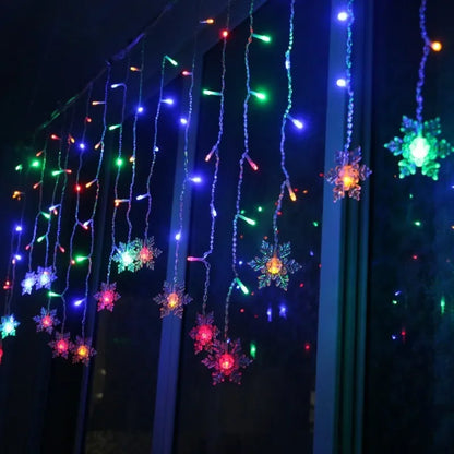 Christmas Decorations 2024 Snowflake Window Curtain Garlands Led Icicle Fairy Lights Flashing 8 Modes EU-Plug New Year