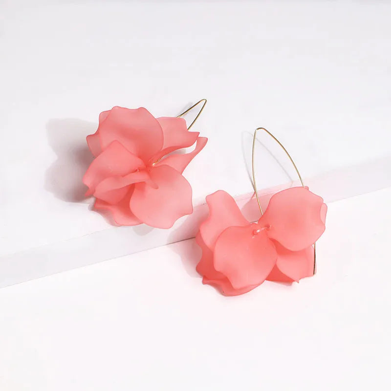 Multicolored Fashion Resin Flower Long Drop Earrings - 2022 Bohemia Handmade Petal Dangle Earrings