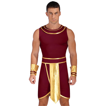 Ancient Mens Egypt Priest Role Play Costume Egyptian Pharaoh Cosplay Dresses Sleeveless Dress with Cuffs Halloween Dress Up