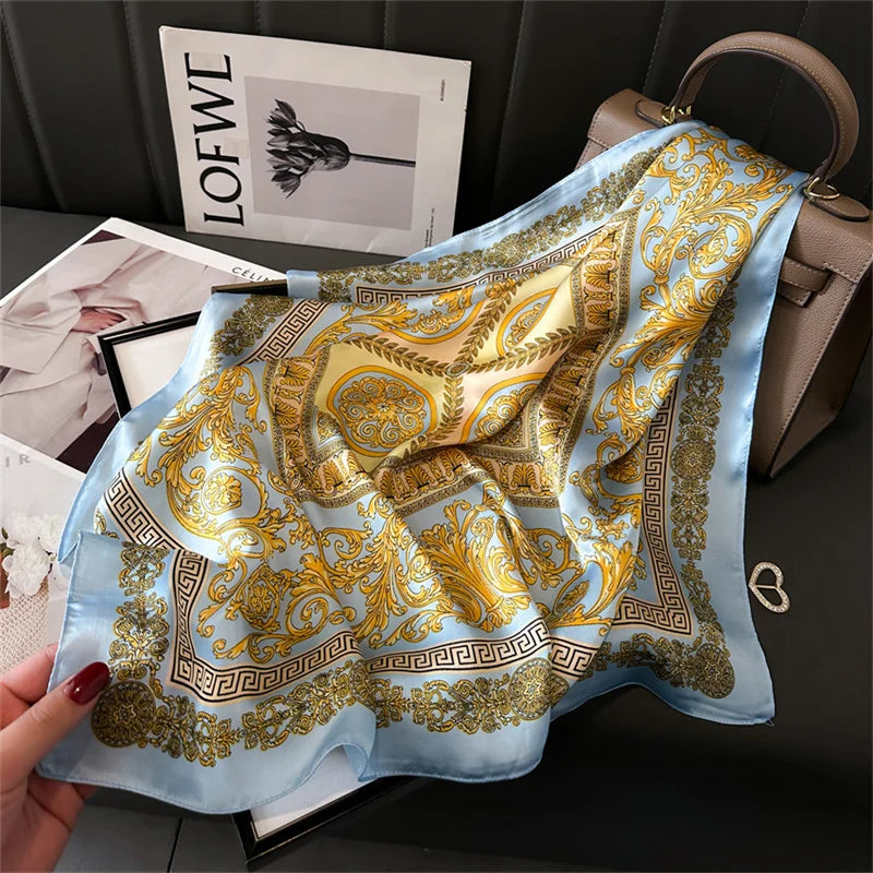 2024 New Fashion 70X70cmPrinted Women's Scarf Pashmina Silk Scarf Square Shawl Decorative Headband Neck Luxury Design Bandana