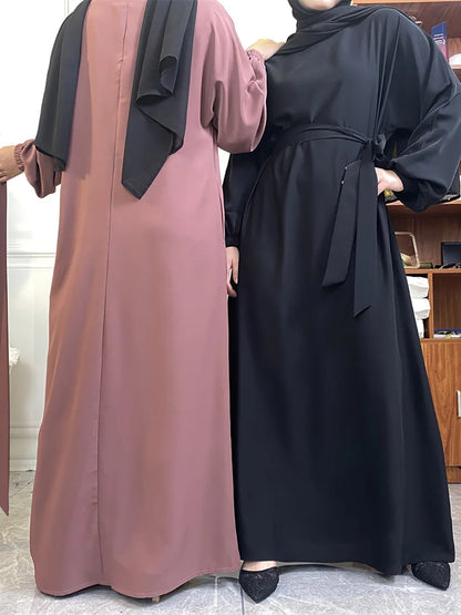 Hot Selle Simple Style Moroccan Dresses Kaftan Turkey Solid Color Gulf Abayas Islamic Women Long Dress Muslim Saudi Robe Ramadan