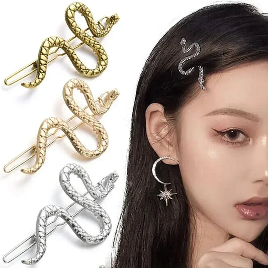 Chinese Style Gothic Metal Snake Shaped Hair Clip: Side Bangs Hairpins Fashion Punk Barrettes Headwear