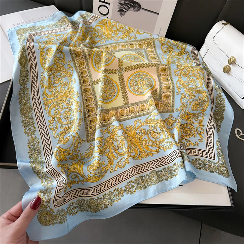 2024 New Fashion 70X70cmPrinted Women's Scarf Pashmina Silk Scarf Square Shawl Decorative Headband Neck Luxury Design Bandana