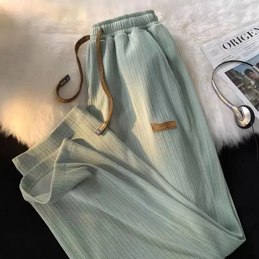 Trendy Brand Men's Ice Silk Draped Pants Loose Fit Casual Long Pants Straight Leg Wide Leg Sports Summer