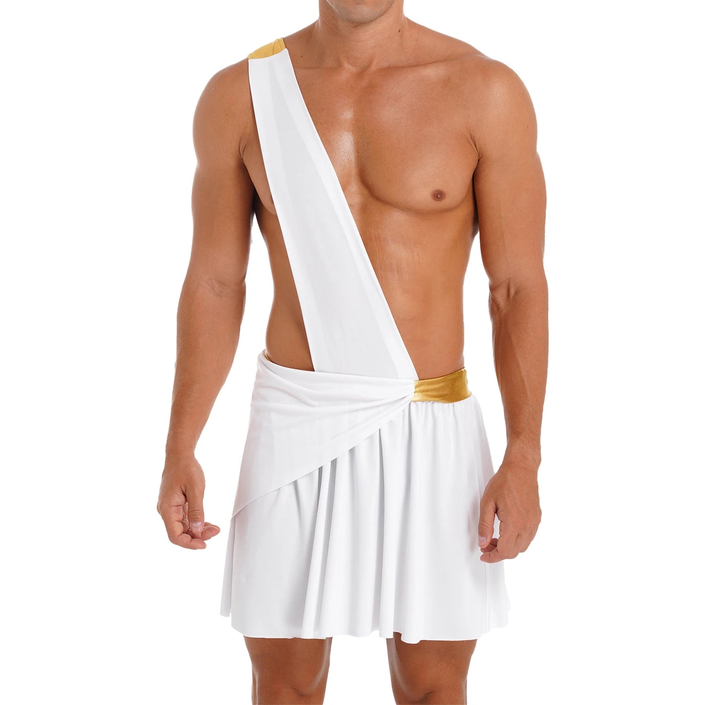 Men's Ancient Greek God Halloween Party Costume Cosplay One Shoulder Strap Skirts Knight Warrior Theatrical Performance Outfit