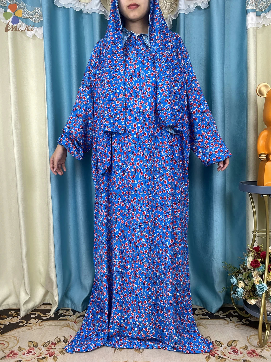 New African Muslim Women Hooded Abaya Turkey Cotton Prayer Garment Kaftan With Hijab Floral Prints Dubai Saudi Robe In Ramadan