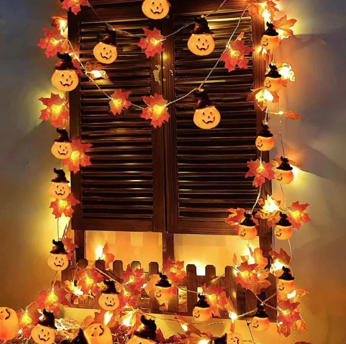 Artificial Autumn Maple Leaves Pumpkin Garland LED Fairy String Light Fall Thanksgiving Decorations Halloween Party DIY Supplies