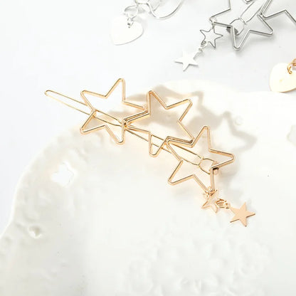 Fashion Jewelry Hollow Star Hair Clips for Women - Pentagram Love Hairpin