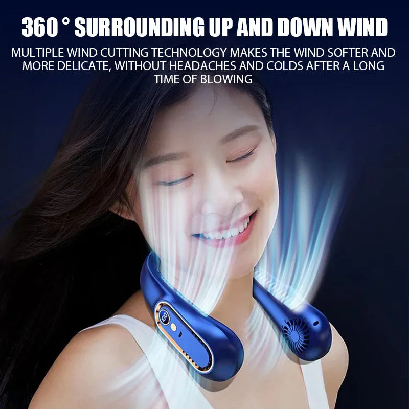 Hanging neck fan portable summer air cooler USB cooling fan with 5 speeds and digital displays - super technology and bladeless