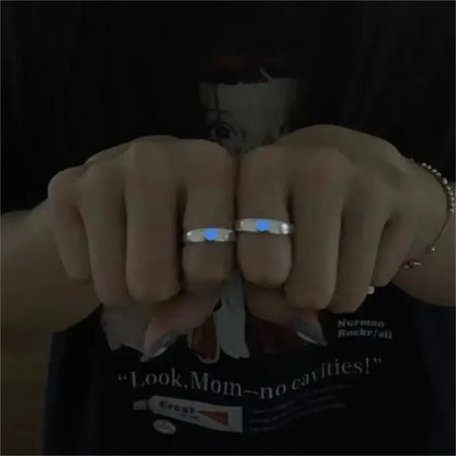 Blue Pink Luminous Ring For Couple Creative Love Heart Index Finger Ring Glowing In The Dark Rings Jewelry Valentine's Day Gift