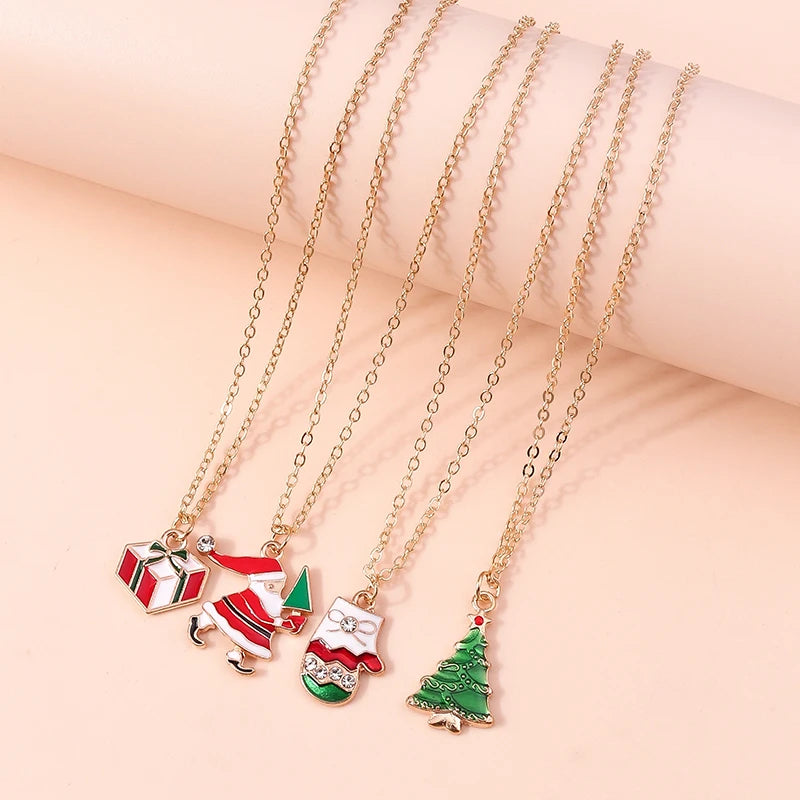 Cute Christmas Necklaces Enamel Bell Snowman Tree Deer Santa Gifts Necklace for Women Men Christmas Party Jewelry Gifts