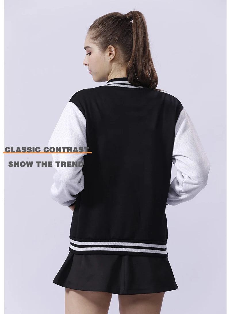 Black White Solid Color Jacket Loose Oversized Clothes Casual Men Women Baseball Uniform S-5XL Street Coat Warm Fleece Jackets