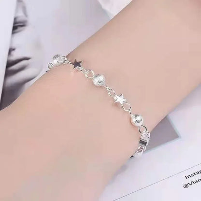 925 Sterling Silver Stars Bracelets For Women Fashion Korean Designer Frosted Bead Bracelet Beautiful Party Wedding Jewelry Gift