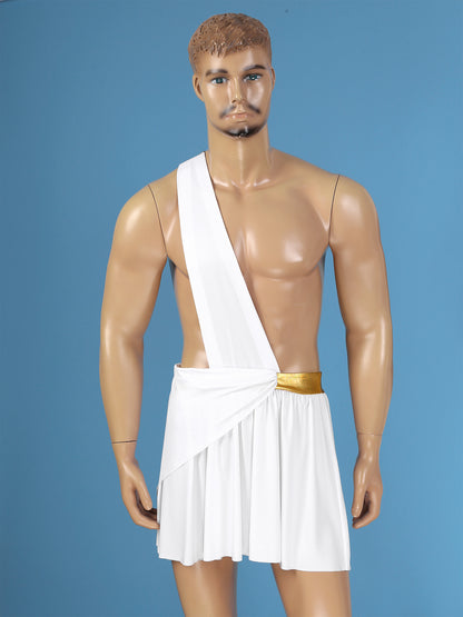 Men's Ancient Greek God Halloween Party Costume Cosplay One Shoulder Strap Skirts Knight Warrior Theatrical Performance Outfit