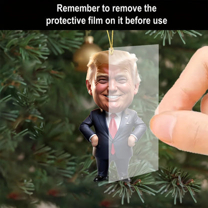 1pc Trump-Inspired Acrylic Christmas Decor Hanging Ornament for Car and Tree Perfect Holiday Gift Funny Cartoon Pendant