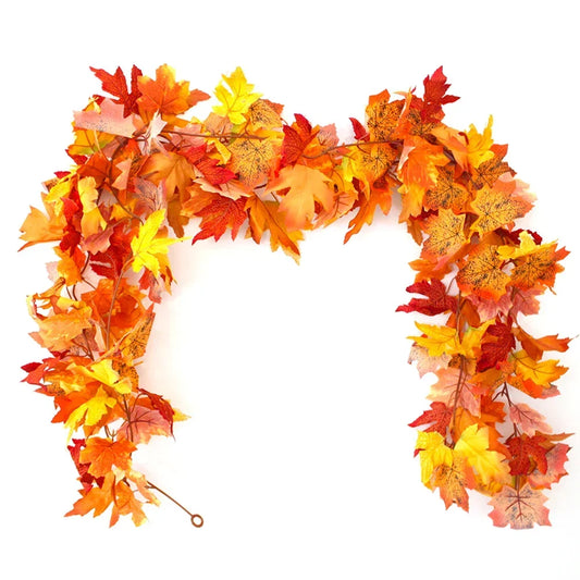 200cm Artificial Fall Maple Leaf Garland Autumn Leaves Fake Plant Garland for Festival Wedding Halloween Room Decor