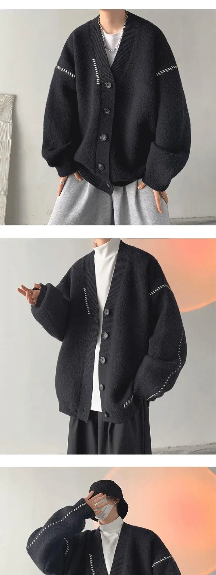 Autumn Winter Men's Loose Sweater Jacket Couples V-neck Knitted Cardigan Sweaters For Men Korean Luxury Clothing Coat