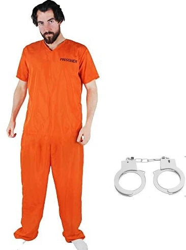 Cosplay Prisoner Halloween Costume for Adult Man&Woman Orange prison 2PCS set  convict