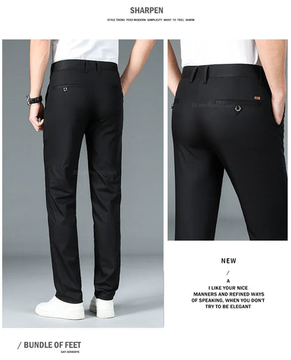 Bamboo Fiber Straight Business Pants for Men - Summer Fashion Classic Designer, Breathable Casual Long Formal Trousers