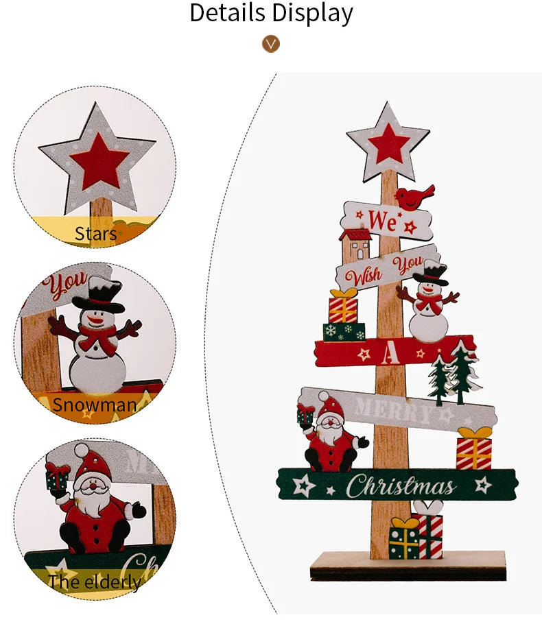 Desktop Christmas Tree Santa Claus DIY Decoration Wooden Christmas Signs Plaque Xmas Decoration 2024 New Years Party Gifts