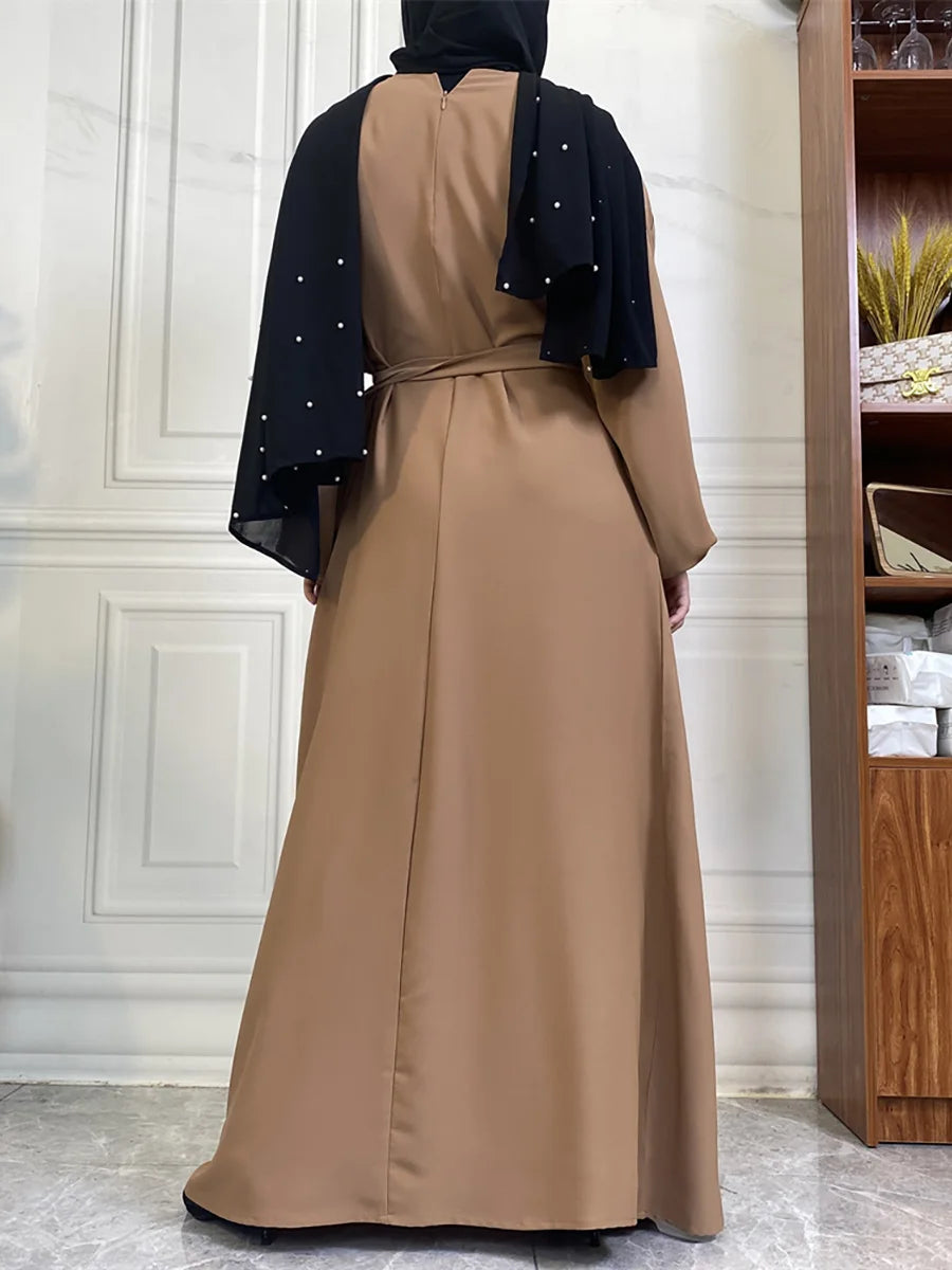 Hot Selle Simple Style Moroccan Dresses Kaftan Turkey Solid Color Gulf Abayas Islamic Women Long Dress Muslim Saudi Robe Ramadan