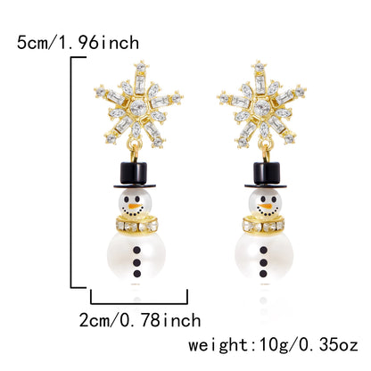 Fashion Christmas White Snowman Pearl Drop Earrings for Women Cute Rhinestone Snowflake Earring Jewelry New Year Holiday Gifts