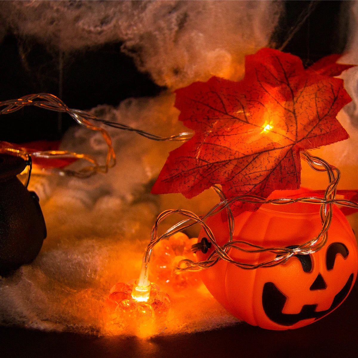 Artificial Autumn Maple Leaves Pumpkin Garland LED Fairy String Light Fall Thanksgiving Decorations Halloween Party DIY Supplies