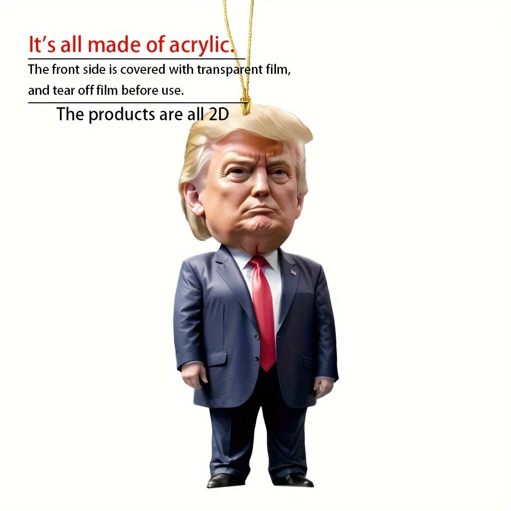 1pc Trump-Inspired Acrylic Christmas Decor Hanging Ornament for Car and Tree Perfect Holiday Gift Funny Cartoon Pendant