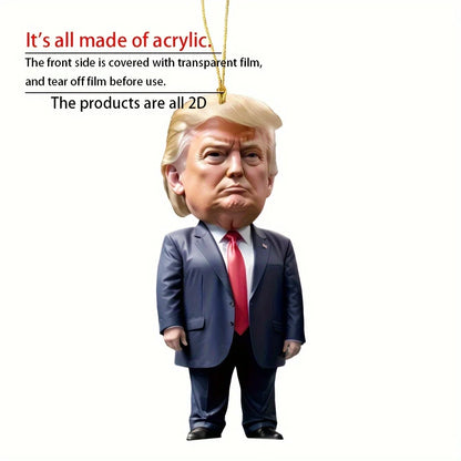 1pc Trump-Inspired Acrylic Christmas Decor Hanging Ornament for Car and Tree Perfect Holiday Gift Funny Cartoon Pendant