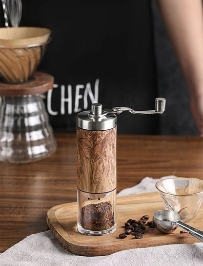 Portable Stainless Steel Manual Coffee Grinder Wood Grain Hand Coffee Bean Mill Espresso Coffee Maker with Ceramic Burrs