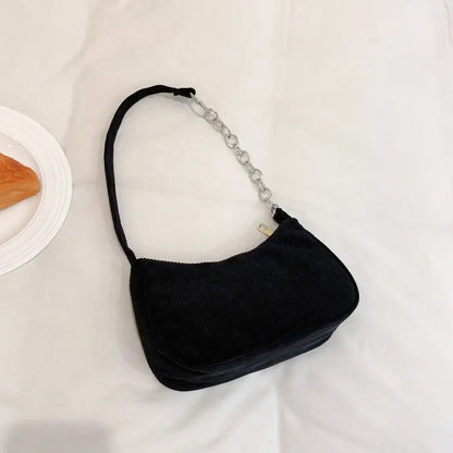 Autumn And Winter New Portable Small Square Bag Stuffed Shoulder Fashion Retro Corduroy Underarm Baguette Bag Handbag