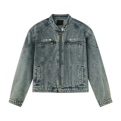 Men's Denim Jackets American-style High Street Zippers Coat Vintage Washed Distressed Cowboy Jacket Spring Casual Streetwear New