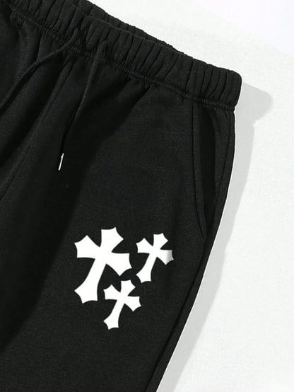 Cross Print Casual Basic Men's And Women's Pants Baggy Fashionable Pants With Drawstring Pocket Sweatpants