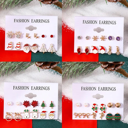 6 pairs/lot Christmas Earrings Xmas Tree Elk Snowman Santa Claus Cute Stud Earrings Set Kit Christmas Gifts For Women Girls Kids